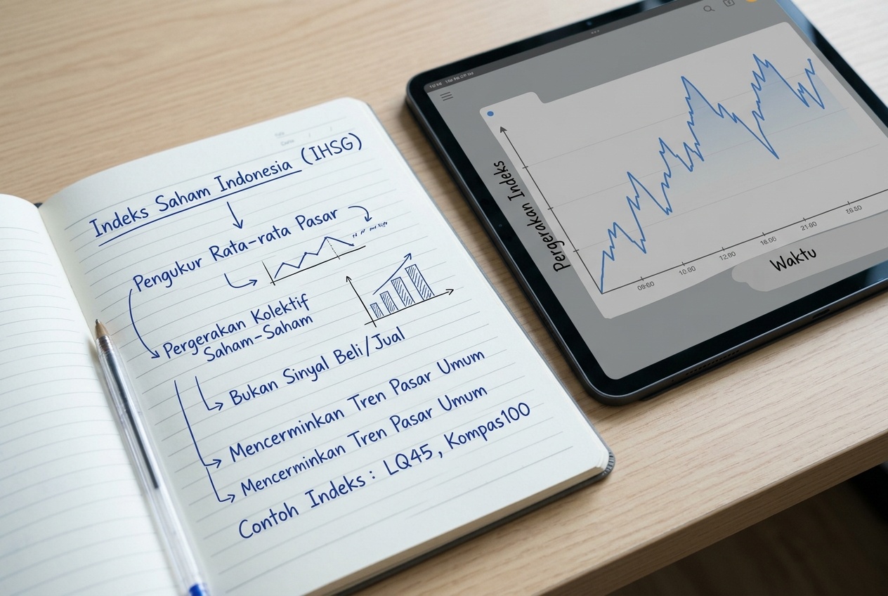 Grafik garis indeks saham Indonesia pada layar belajar