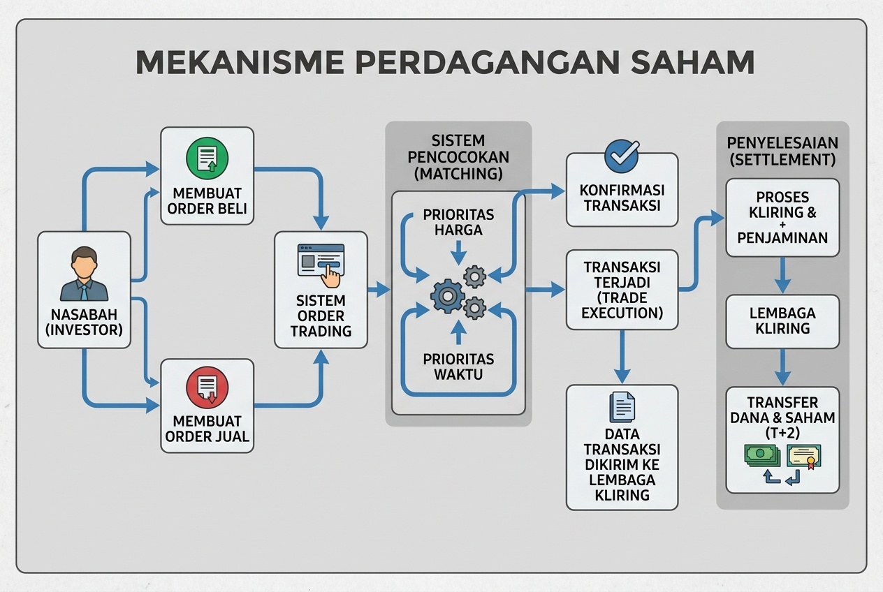 Skema alur mekanisme perdagangan saham di bursa